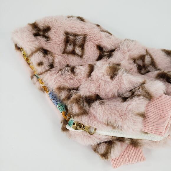 Tinoki Faux Fur XS Dog Cat Jacket Pink Brown Sweater Hoodie Reversible w/ Zipper - Picture 4 of 8